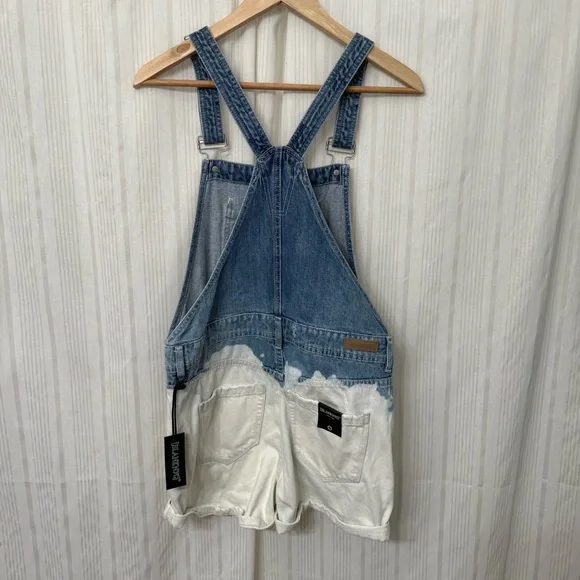 NWT💎 Blank NYC Dip Dye Bleached Distressed Cotton Overall Shorts size 27 - Picture 3 of 9